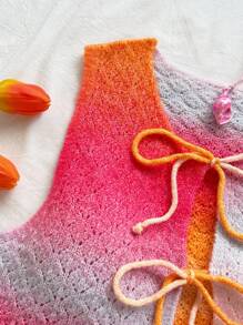 Soleia Women's Pink And Orange Ombre Tie Front Sleeveless Cardigan,Summer Boho Vacation Cute Knit Top,Fairycore Sweaters Casual Airport Back To School - Multicolor - View 5