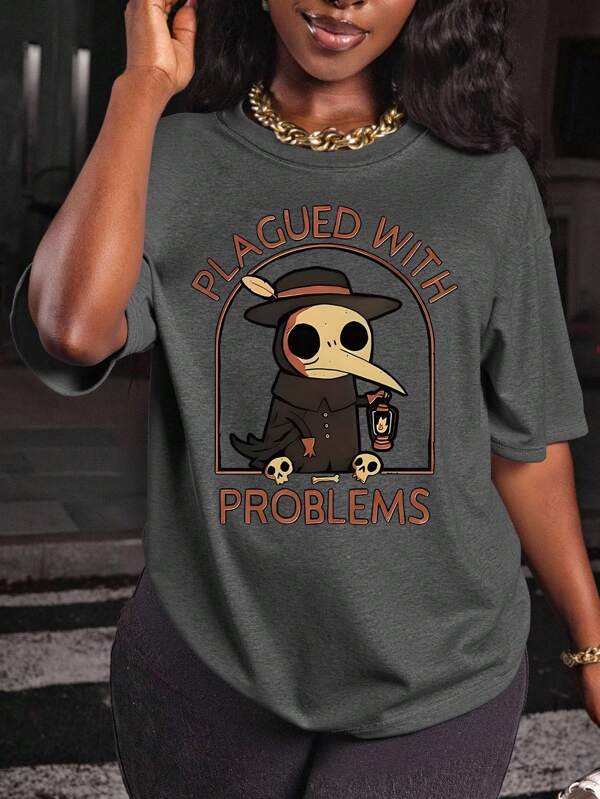 Maweii Plus Size Women Casual Skull Printed Short Sleeve Crew Neck T-Shirt