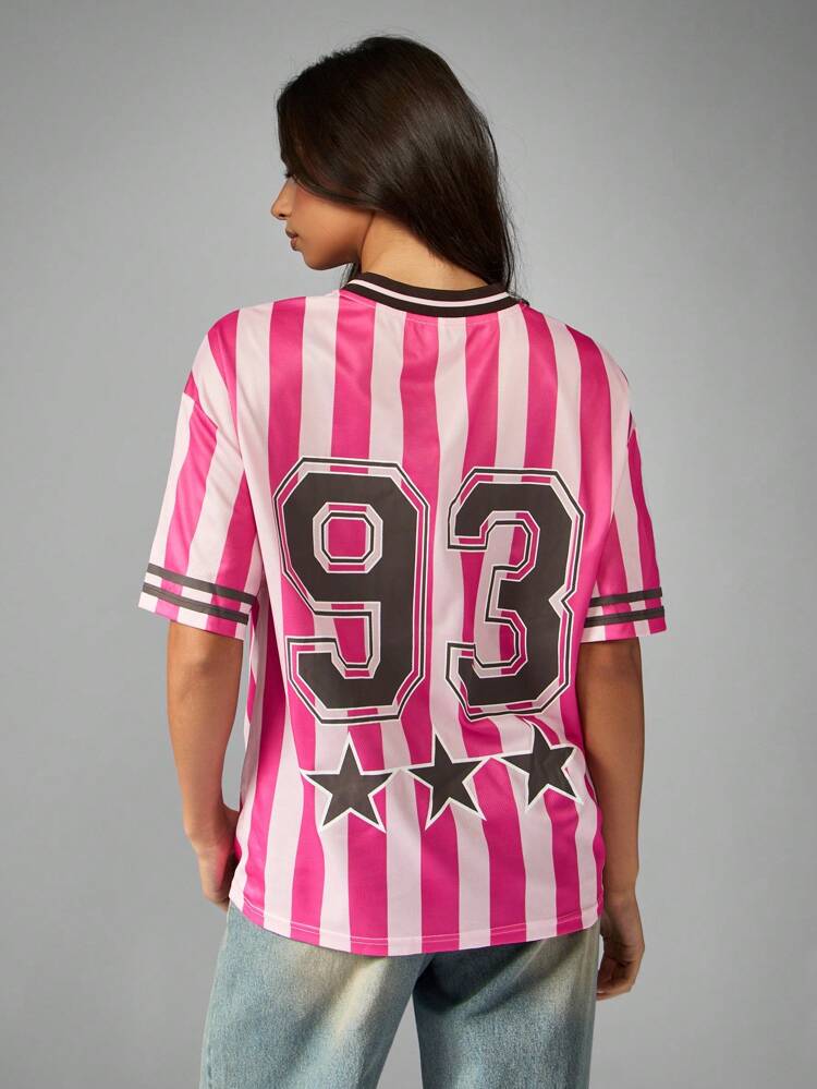 MISSGUIDED Striped Varsity T-Shirt With Atlanta Star Design