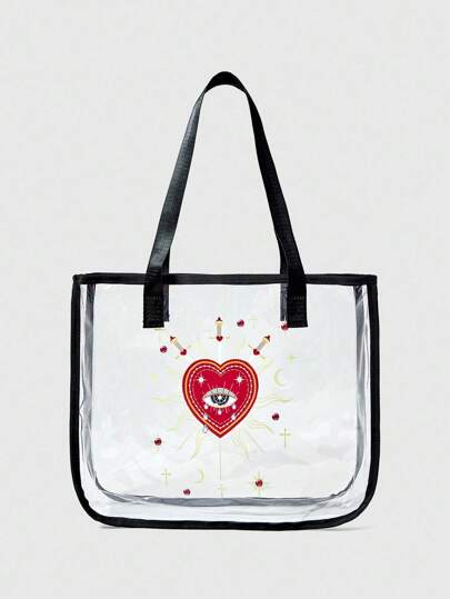 Grunge Punk حقيبة ظهر شفافة ذات نمط عين سوداء، حقيبة يد وحقيبة شاطئ للنساء