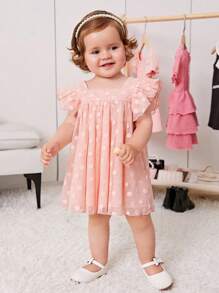Young Girl Woven Solid Color Ruffled Collar Cute Dress - Pink - View 5