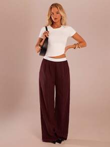 SHEIN Forever 21 春夏女士浪漫/舞会/正式/生日/90 年代/商务休闲女士/优雅/西部装/外出/时尚/休闲/千禧年/俱乐部/办公室/鸡尾酒会/复古/狂欢节/有趣/优雅/老钱/街头服饰/度假/乡村音乐会/工作/端庄/春假/单身派对/音乐会/坏人/基本款/毕业/低腰宽松直筒裤 - 酒紅色 - 查看 5