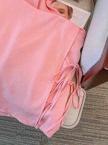 GlowEve CURVE Plus Size Elegant Solid Color Tank Top & Mini Skorts 2 Pieces Set, Summer - Pink - View 5