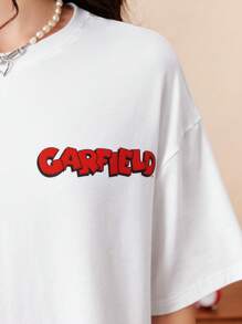 GARFIELD | SHEIN 女款白色宽松短袖T恤卡通图案猫咪图案图形可爱休闲百搭日常夏秋 - 白色 - 查看 4