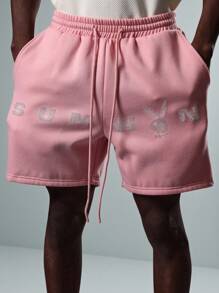 PLAYBOY X SUMWON Summer Festival Drawstring Loungewear Shorts Streetwear Rhinestone Graphics Casual Comfort Urban Style - Pink - View 7