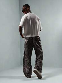 PLAYBOY X SUMWON 豹纹阔腿裤抽绳腰秋冬休闲街头服饰节日滑板风格 - 棕色 - 查看 7