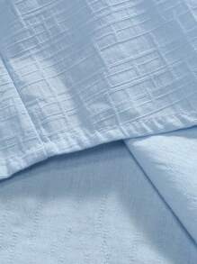 Manfinity Homme Men's Solid Color Short Sleeve Shirt And Pants Set With INS Inspiration: A Set Featuring A Short-Sleeve Light Blue Shirt With Geometric Knitted Jacquard Texture Paired With White Long Pants. This Outfit Exudes Elegance And Romance, Perfect For A Hawaiian Seaside Vacation Or Daily Wear, Old Money Style, Cozy Outfits - Blue - View 7