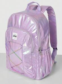 SUMWON Kids School Backpack With Holographic Finish Elastic Crisscross Design Water Resistant Travel Daypack For Primary Middle School Students Casual Everyday Use - Pink - View 3