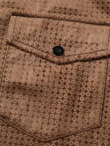 Manfinity Homme 男士纯色口袋纽扣前休闲长袖衬衫 - 棕色 - 查看 6