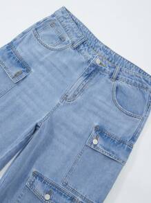 ROMWE MEN Street Life Men's Loose Fit Multi-Pocket Denim Shorts - Blue - View 5