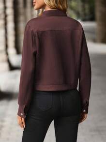 EMERY ROSE Women's Retro Minimalist Button-Up Short Cropped Jacket, Casual Fall Winter Cloth For Women - Rust Brown - View 2