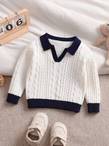 SHEIN 幼儿/婴儿男童长袖半拉链马球领针织毛衣