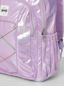 SUMWON Kids School Backpack With Holographic Finish Elastic Crisscross Design Water Resistant Travel Daypack For Primary Middle School Students Casual Everyday Use - Pink - View 5