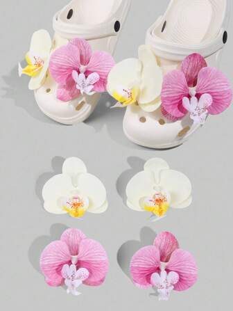 Kawaii 4pcs/Set Tropical Floral & Butterfly Decorative Shoe Charms, Suitable For Vacation, Travel And Holiday Shoes