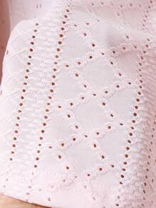 Young Girl Knitted Hollow-Out Fabric Ruffle Hem Short Jacket, Sweet & Cool, & Elegant, Suitable For Spring & Autumn, Outdoor, Versatile Occasions - Pink - View 4