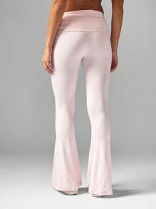 Missguided x Playboy Pantalones acampanados de cintura alta plegados, pantalones de vestir de otoño e invierno para el tiempo libre, pantalones clásicos casuales, pantalones ajustados acampanados de ocio - Rosa - Ver 2