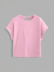 SHEIN Essnce 3件套女士夏季休闲圆领露背宽松短袖T恤套装，黑/粉/白，3件装露脐上衣，适合外出、返校穿着 - 彩色 - 查看 8
