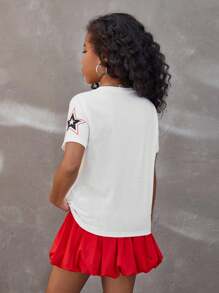 Coolane Kids Dziewczęca luźna, minimalistyczna, duża, nadrukowana liczba, okrągły dekolt, krótki rękaw, luźna koszulka dla dziewcząt, odpowiednia na lato - Biały - Zobacz 5