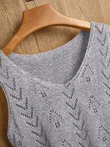 EMERY ROSE 女式纯色V领镂空无袖休闲针织上衣 - 灰色 - 查看 3