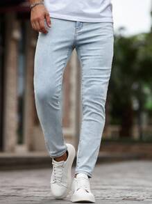 Manfinity Homme Pantalones vaqueros de unicolor para hombre, de moda para el verano - Lavado ligero - Ver 5