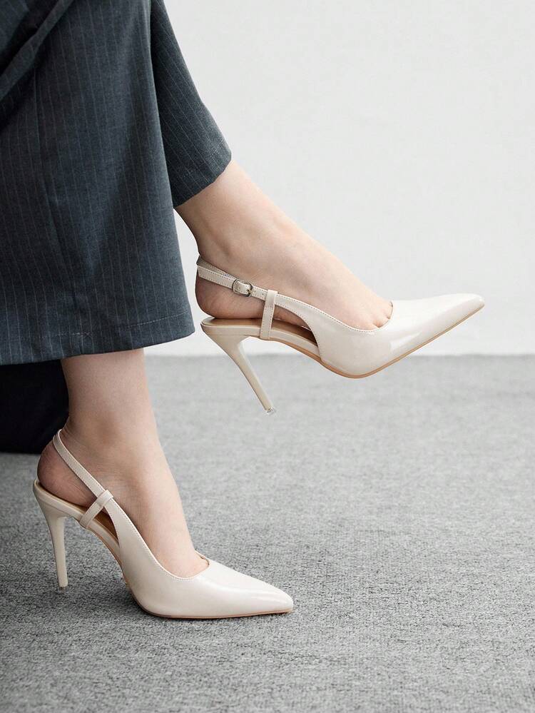 CUCCOO BIZCHIC Pointed Toe Stilettos, Beige Fashion Versatile Sexy Party Pumps, Slip-On Open Back High Heels For Women For Christmas Spring Shoes