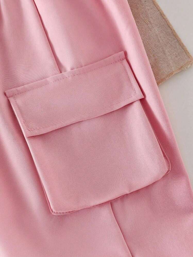 SHEIN Elladie kids 2 pièces/Ensemble Tenue décontractée pour pré-adolescentes avec t-shirt à broderie en forme de nœud et pantalon utilitaire, à la mode pour le printemps et l'été - Rose bonbon - Voir 7