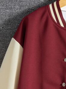 Tween Girl's Collegiate Style Sports Letter Print Baseball Jacket, Back To School And Graduation Occasion Fall Winter - Burgundy - View 5