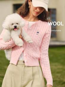 Briarwyn Áo khoác cardigan dài tay đơn giản, năng động, thoải mái, dành cho nữ, mùa thu, mùa đông, phong cách cổ điển, trở lại trường, giáo viên dành cho nữ - Hồng - Xem 3