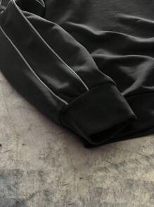 AXEPEAK 男士数字印花圆领长袖休闲宽松套头衫，适合秋冬 - 黑色 - 查看 5