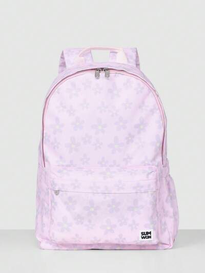 Mochila com estampa floral e bolso frontal