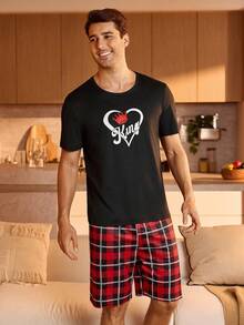 SHEIN 男士夏威夷印花圆领T恤和短裤睡衣套装 - 彩色 - 查看 3