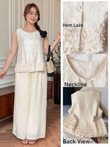 SHEIN LUNE Áo sơ mi nữ cỡ lớn không tay, màu trơn, cài một hàng khuy, cổ tròn, kiểu dáng cổ điển, viền bèo nhún, dáng rộng thoải mái, phong cách công sở tối giản, màu trơn, vải họa tiết hoa 3D, lãng mạn và thanh lịch, áo không tay, thích hợp cho mùa xuân, hè và thu, phong cách công sở tối giản, mặc hàng ngày, lãng mạn và thanh lịch, trang phục thiết yếu hàng ngày cho đi làm và hoạt động ngoài trời, thích hợp cho việc đi lại, tối giản, thanh lịch, cá tính, thích hợp cho tiệc tùng, thanh lịch và thời trang cho việc đi làm, phụ nữ sân bay, giáo viên. - Màu be - Xem 2