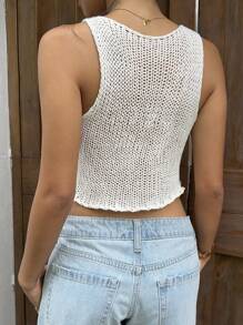Sunnyshic Women Sexy Bowknot Hollow Out Knitted Vest - White - View 2