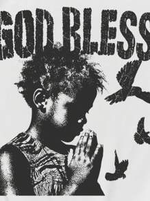 Manfinity EMRG Men's Casual Letter & Figure Print Round Neck Short Sleeve T-Shirt, Summer God Graphic Tees God Tshirt - White - View 4