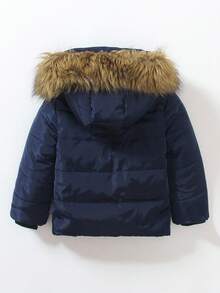 SHEIN 1. 男童柔软保暖长袖连帽羽绒服，时尚百搭舒适冬季外套，加厚内衬带口袋，适合秋冬季节穿着，街头风设计，舒适透气，是秋季返校的理想之选。 - 彩色 - 查看 2