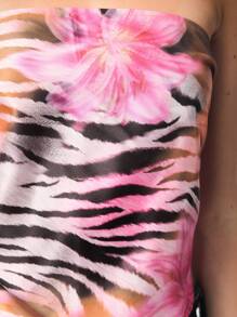TypaGal Pink Floral And Zebra Stripe Print Y2K Tube Top, Beach Vacation - Multicolor - View 3