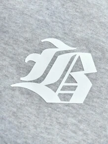 Manfinity Sporsity Men's Letter Print Long Sleeve Zipper Front Casual Baseball Jacket , Grey Zip Up Jacket, Grey Varsity Jacket, Fall/Winter