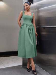 EURMUSE 女式超宽裙紧身胸衣细节长款黑色裙子 - 薄荷綠 - 查看 5