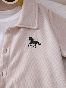 4-Piece Outfit Set For Baby Boy: White T-Shirt, Checkered Shirt, Shorts, Hat, Suitable For Summer Outings, Vacations & All Occasions, Mix & Match Casual Style - Apricot - View 5