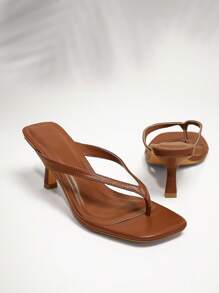 SHUZIA 女士时尚日常百搭人字拖高跟凉鞋 - 紫紅色 - 查看 5