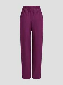 TaskEZ 制服套装：V 领短袖修身衬衫、抽绳直筒休闲裤、手术服套装 - 紫丁香色 - 查看 5