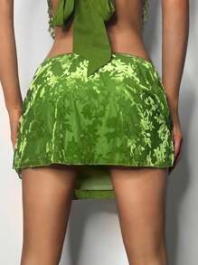 EgrlEra Women's Flocked Mesh Floral Pattern Mini Skirt - Green - View 2