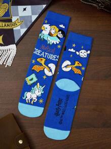 HARRY POTTER X SHEIN 5 双卡通图案棉质柔软透气吸湿排汗儿童中筒袜彩色可爱卡通图案中筒袜加固脚趾和脚跟，经久耐用，男女通用，适合所有季节，百搭，适合学校和户外 - 彩色 - 查看 9