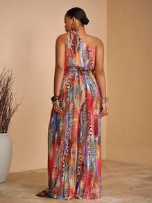 Veslaya 2025 夏季新款西部波西米亚风格休闲日常/度假/邮轮度假海滩日光浴病毒式无袖扭肩短款上衣和阔腿宽松裤套装，加大码 - 彩色 - 查看 2