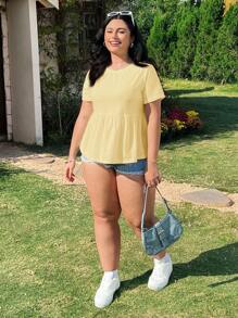 Solflare Camiseta talla grande con bordado amarillo y diseño hueco, de moda para el verano - Amarillo - Ver 3