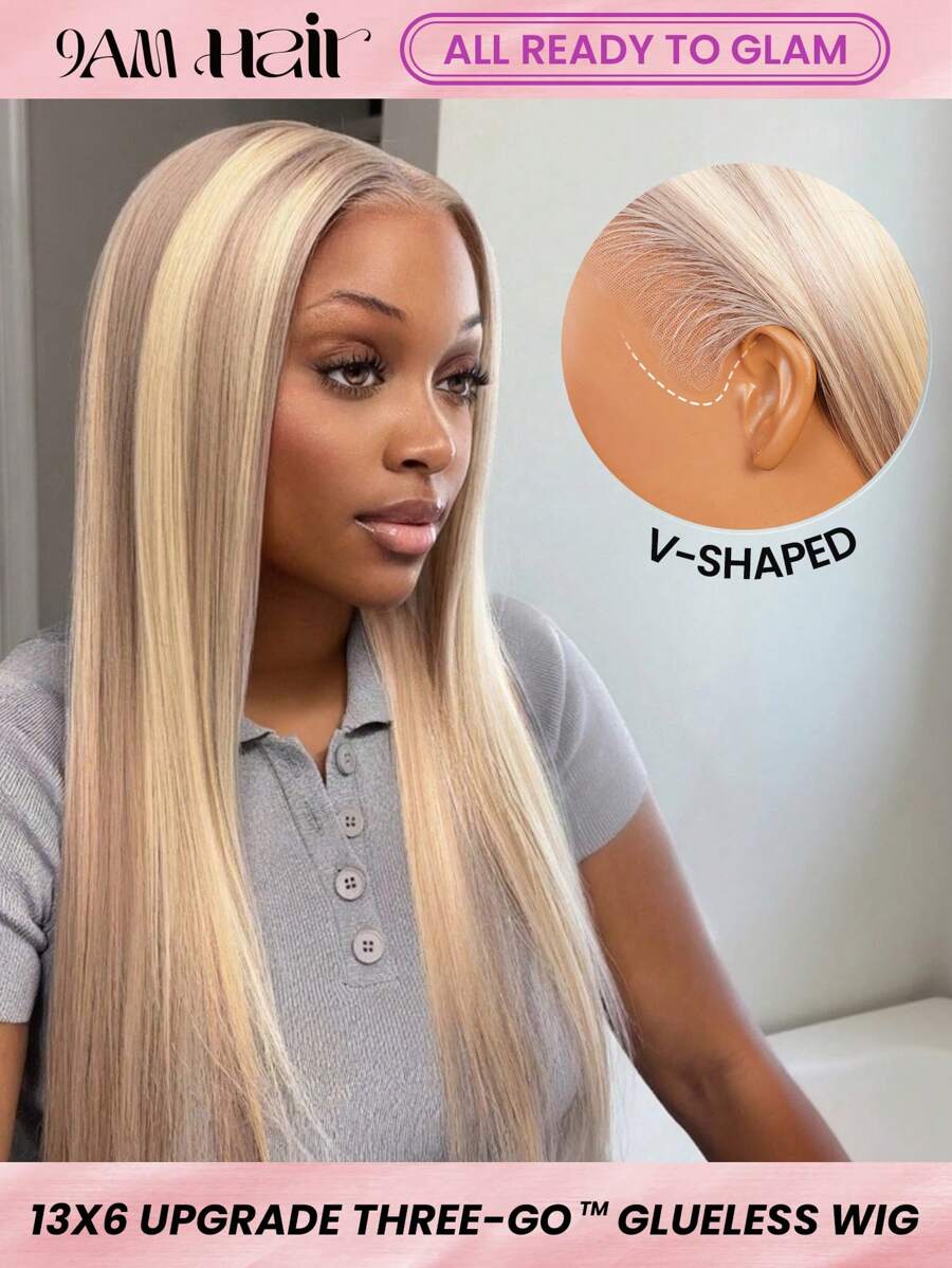 ALL READY WIG 613 金色亮点浅色升级版 13x6 蕾丝前假发直发真人发预拔迷你结透气蕾丝 180% 密度真人发假发拉绳可调节 - S10/613 - 查看 1