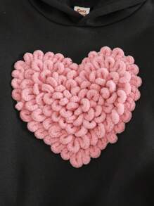 Cozy Pixies 女婴时尚心形图案连帽套头衫柔软针织休闲运动衫 - 黑色 - 查看 4