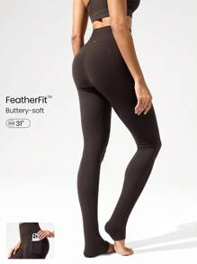 GLOWMODE 31" FeatherFit™ Sky High Ultra High-Waist Side Pockets Leggings Low-Impact Yoga Pilates Studio Daily Casual Wear - Chocolate Brown - View 1
