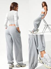 GLOWMODE Everyday Terry Sweat-Wicking Soft Breathable Loose Fit Adjustable Drawstring Waist Jogger Sweatpants With Side Pockets Dancing Spring - Light Grey - View 7