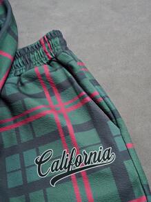 Manfinity EMRG Men's Plaid Hooded Sweatshirt And Sweatpants Set , Men Two Pieces Set , Men Sweatsuit Set , Plaid Sweatsuit , California Sweatsuit